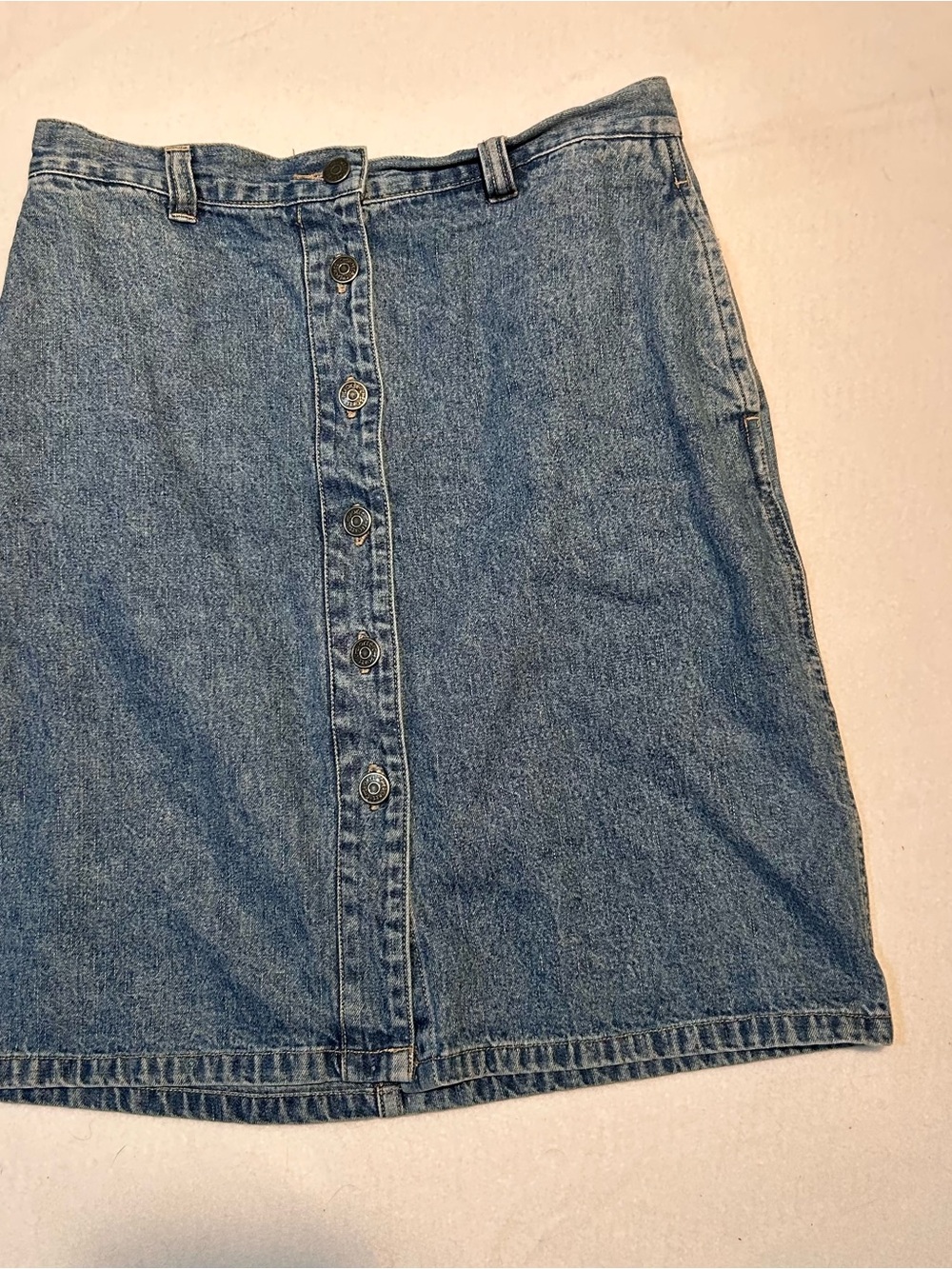 Vintage 90s Cherokee Denim Button Front Skirt Size 10 Medium Wash 100% Cotton